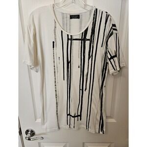 Zara Man White and Black Paint Dripping Soft Short Sleeve T-Shirt Top, Size LG